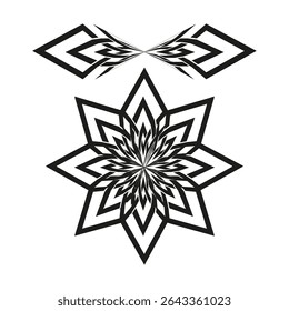 Star pattern vector. Abstract snow symbol. Geometric spike shape. Bold black icon.