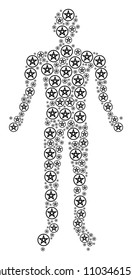 Star pentacle person figure. Vector star pentacle icons are arranged into human collage.