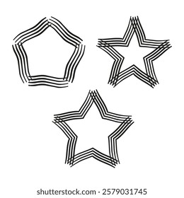 Star and pentagon shapes. Decorative line patterns. Geometric abstract forms. Vector illustration.