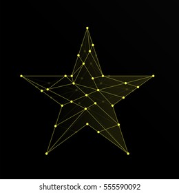 Star pentagram icon illustration yellow color, dot outline stroke design isolated on black background