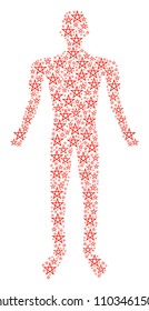 Star pentagram man figure. Vector star pentagram icons are arranged into person mosaic.