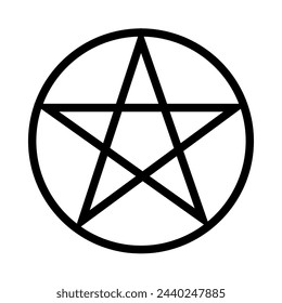 Sternpentagramm mystisches religiöses Symbol. Spirituelles okkultes Zeichen der traditionellen Kultur der Verehrung und Verehrung. Einfacher schwarzer und weißer Vektor isoliert auf weißem Hintergrund