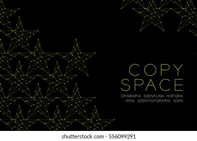 Star pentagram pattern illustration yellow color, dot outline stroke design isolated on black background, with copy space