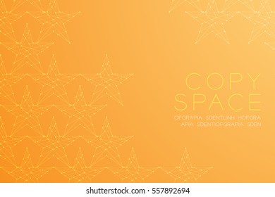 Star pentagram pattern illustration yellow color, dot outline stroke design isolated on orange gradients background, with copy space