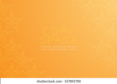 Star pentagram pattern illustration yellow color, dot outline stroke design isolated on orange gradients background, with copy space