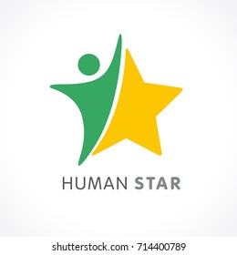 Star People Abstract Vector Emblem For Education, Social Community, Fitness And Awards. Human Star Creative Logo Design