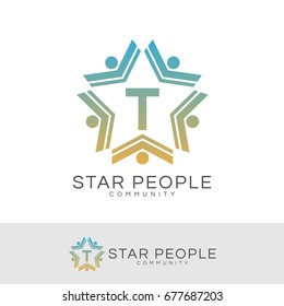 star people initial Letter T Logo design