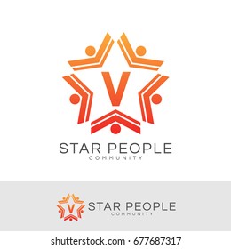 star people initial Letter V Logo design