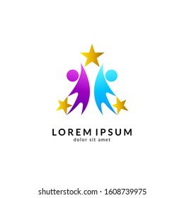 Star people logo design. Reaching stars vector logo. Academic education, successful, creativity and smart logo template