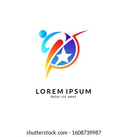 Star people logo design. Reaching stars vector logo. Academic education, successful, creativity and smart logo template