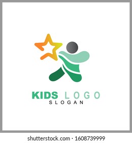 Star people logo design. Reaching stars vector logo. Academic education, successful, creativity and smart logo template