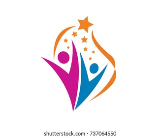 Star and People Logo Template Design, Vector Creative Symbol