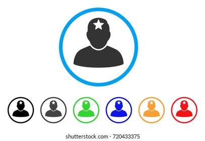 Star Person rounded icon. Style is a flat star person grey symbol inside light blue circle with black, gray, green, blue, red, orange variants. Vector designed for web and software interfaces.