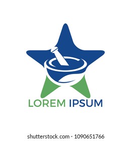 Star Pharmacy medical logo design. Natural mortar and pestle logotype, medicine herbal illustration symbol icon vector design.