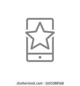 Star with phone, feedback line icon. Mobile app review, user feedback symbol