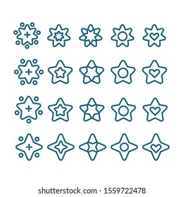 Star pictogram icon set for holiday decoration. Various star shape in vector line style. Ready for graphic designs or app.