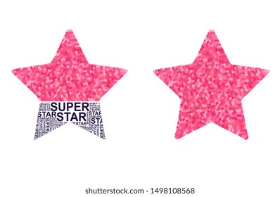 Star with pink glitter hearts and slogan super star. 