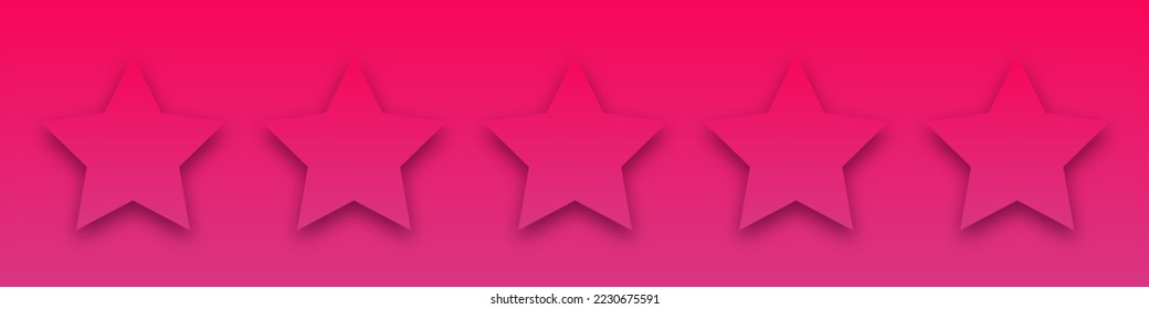 Icono rosa estrella en fondo rosado. Concepto de comentarios de clientes. Revisión de la clasificación de 5 estrellas del vector. Diseño de formas de calidad. El amarillo vector aisló cinco estrellas.