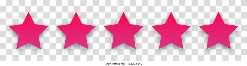 Star pink icon on transparent background. Customer feedback concept. Vector 5 stars rating review. Quality shape design. Vector yellow isolated five stars.