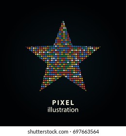 Star - pixel icon. Vector Illustration. Design logo element. Isolated on black background. It is easy to change to any color.