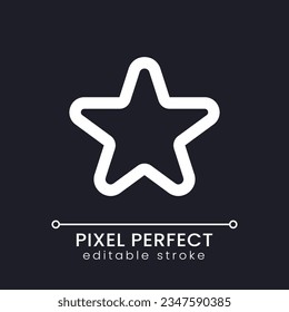 Star pixel perfect white linear ui icon for dark theme. Choose favourite products. Vector line pictogram. Isolated user interface symbol for night mode. Editable stroke. Poppins font used