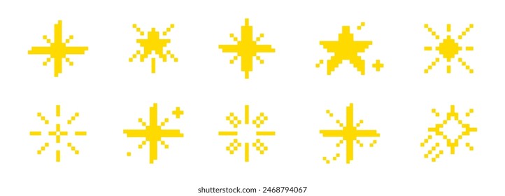 Conjunto de estilo de píxel de estrella. Colección de Vector de estrellas pixeladas.