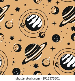 El espacio astronómico estrella y planetario es un patrón sin fisuras. Símbolo vectorial de la noche de la astrología de fondo celeste.