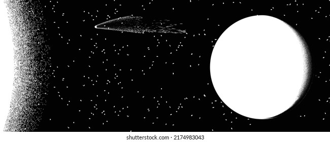 Star and planet in space. Futuristic landscape, with noise texture . Night landscape with starry sky .Vector illustration