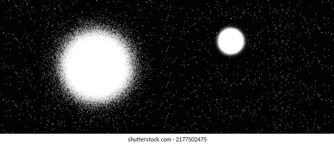 Star and planet in space. Futuristic landscape, with noise texture . Night landscape with starry sky .Vector illustration