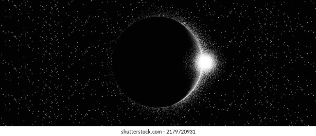 Star and planet in space. Futuristic landscape, with noise texture . Night landscape with starry sky .Vector illustration