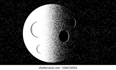 Star and planet in space. Futuristic landscape, with noise texture . Night landscape with starry sky .Vector illustration