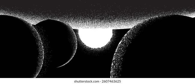 Star and planet in space. Futuristic landscape, with noise texture . Night landscape with starry sky .Vector illustration