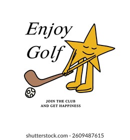 star playing golf cute cartoon character illustration