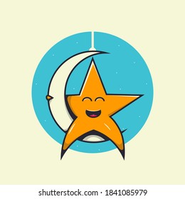 a star playing swing on the moon illustration Premium Vector