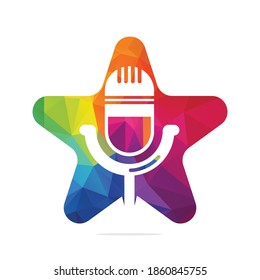Star Podcast logo design. Studio table microphone with broadcast icon design.
