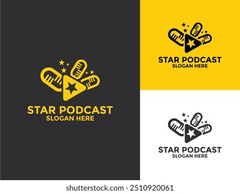 Star Podcast logo design vector on flat style, Podcast logo template