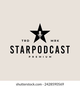 STAR PODCAST MICROPHONE NIGHT VINTAGE HIPSTER LOGO VECTOR ICON ILLUSTRATION