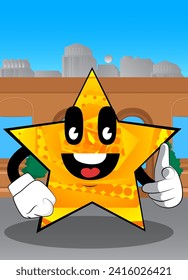 Star pointing at the viewer with his hand. Funny and cute cartoon character, with anthropomorphic face.