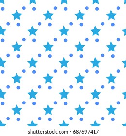 Star and polka blue seamless pattern. Fashion graphic background design. Modern stylish abstract texture. Colorful template for prints, textiles, wrapping, wallpaper, website etc. Vector illustration