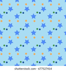 Star and polka color seamless pattern. Fashion graphic background design. Modern stylish abstract texture. Colorful template for prints, textiles, wrapping, wallpaper, website. Vector illustration