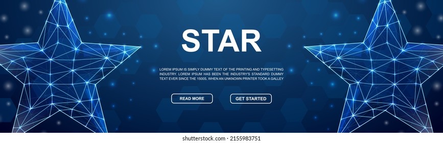 Star polygonal symbol for head promotion banner. Horizontal low poly poster illustration. Feedback design template illustration concept.