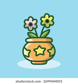 Olla de estrella con flores rosadas Vector por eare studio