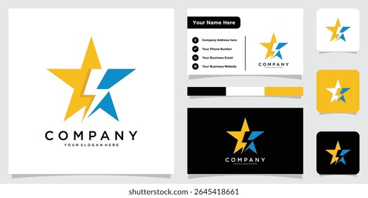 Star Power Logo With Thunder Sign in Negative Space, Vector Illustration