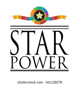 Star power text sign vector with colorful circle design with ribbons and frame