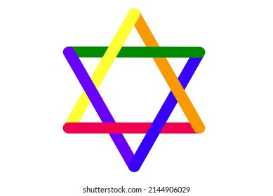 Star of primary colored strokes on a white background resembling a Star of David