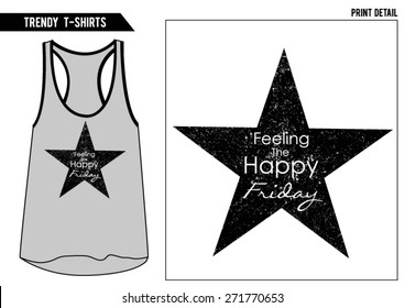 Star print with grunge effect and slogan on it,also with vest top shape in vector.