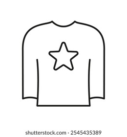 Star Print on Long Sleeve Shirt Line Icon. Casual Fashion Apparel Outline Symbol. Pyjama Sign. Editable Stroke. Isolated Vector Illustration.