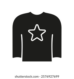 Star Print on Long Sleeve Shirt Silhouette Icon. Casual Fashion Apparel Glyph Symbol. Pyjama Sign. Isolated Vector Illustration.