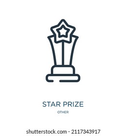 icono de la línea delgada del premio estrella. premio, íconos lineales de medallas de otro signo de contorno aislado de concepto. Elemento de símbolo de ilustración vectorial para diseño web y aplicaciones.
