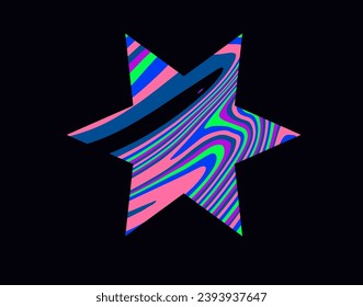 Star with psychedelic pattern in neon acid colors. Template for a logotype design.